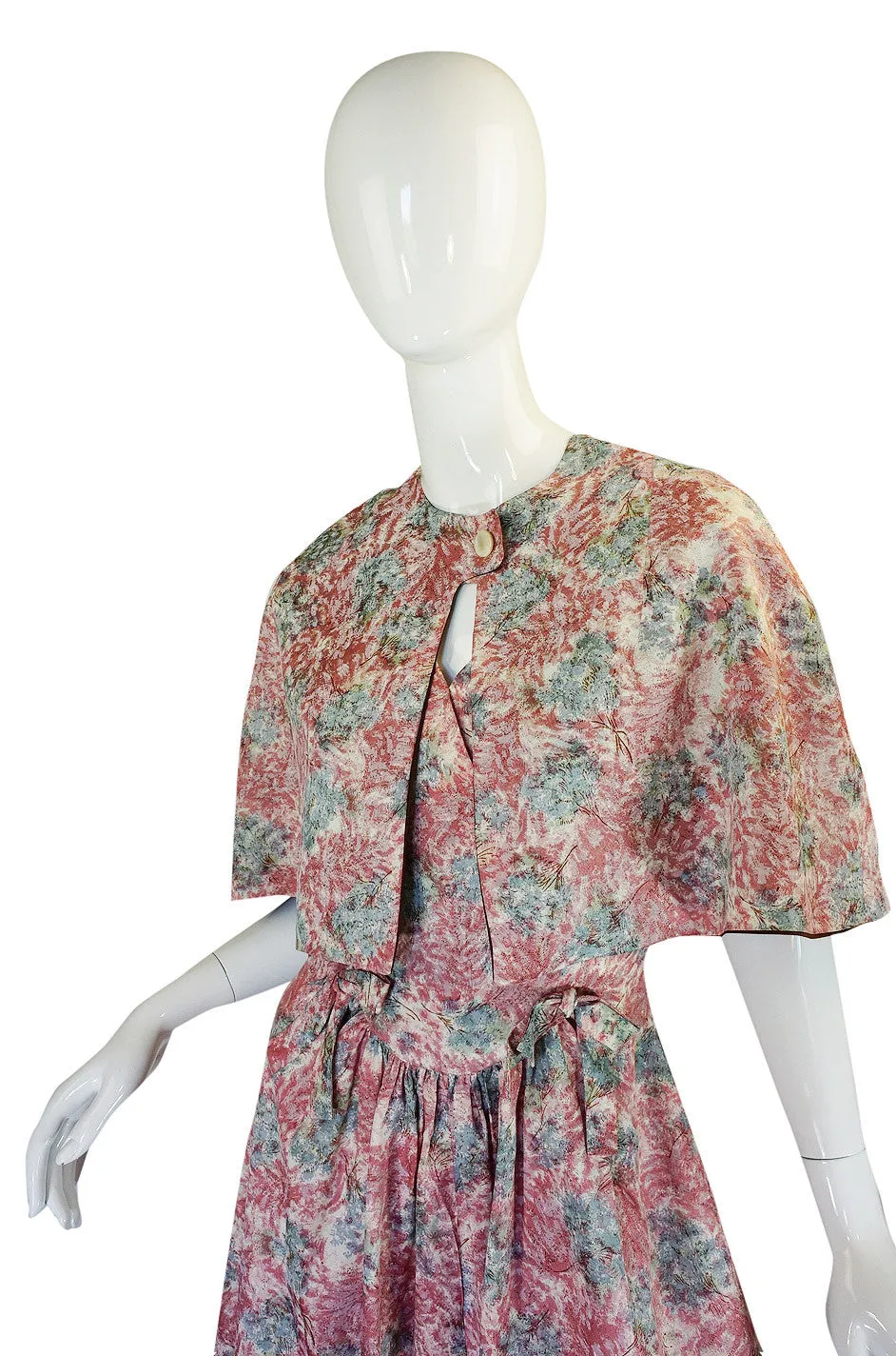 1950s Pink Print Day Dress with Cape