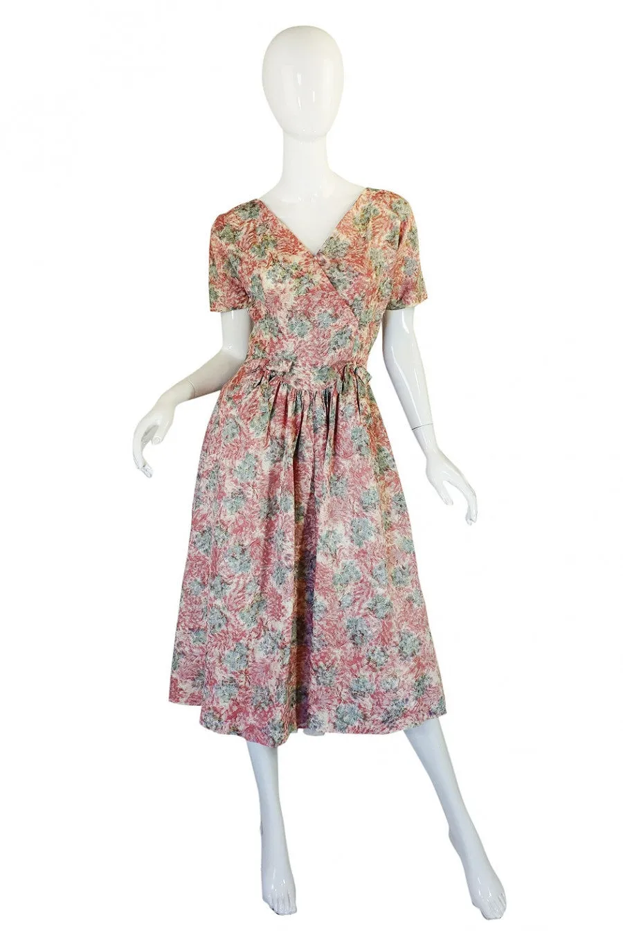 1950s Pink Print Day Dress with Cape