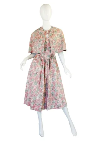 1950s Pink Print Day Dress with Cape
