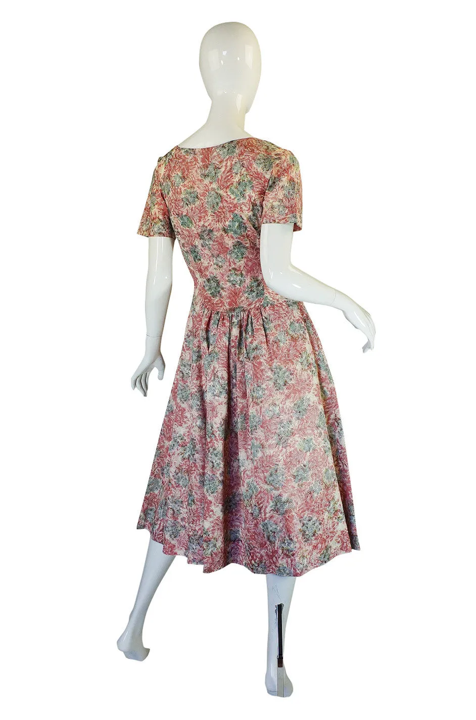 1950s Pink Print Day Dress with Cape