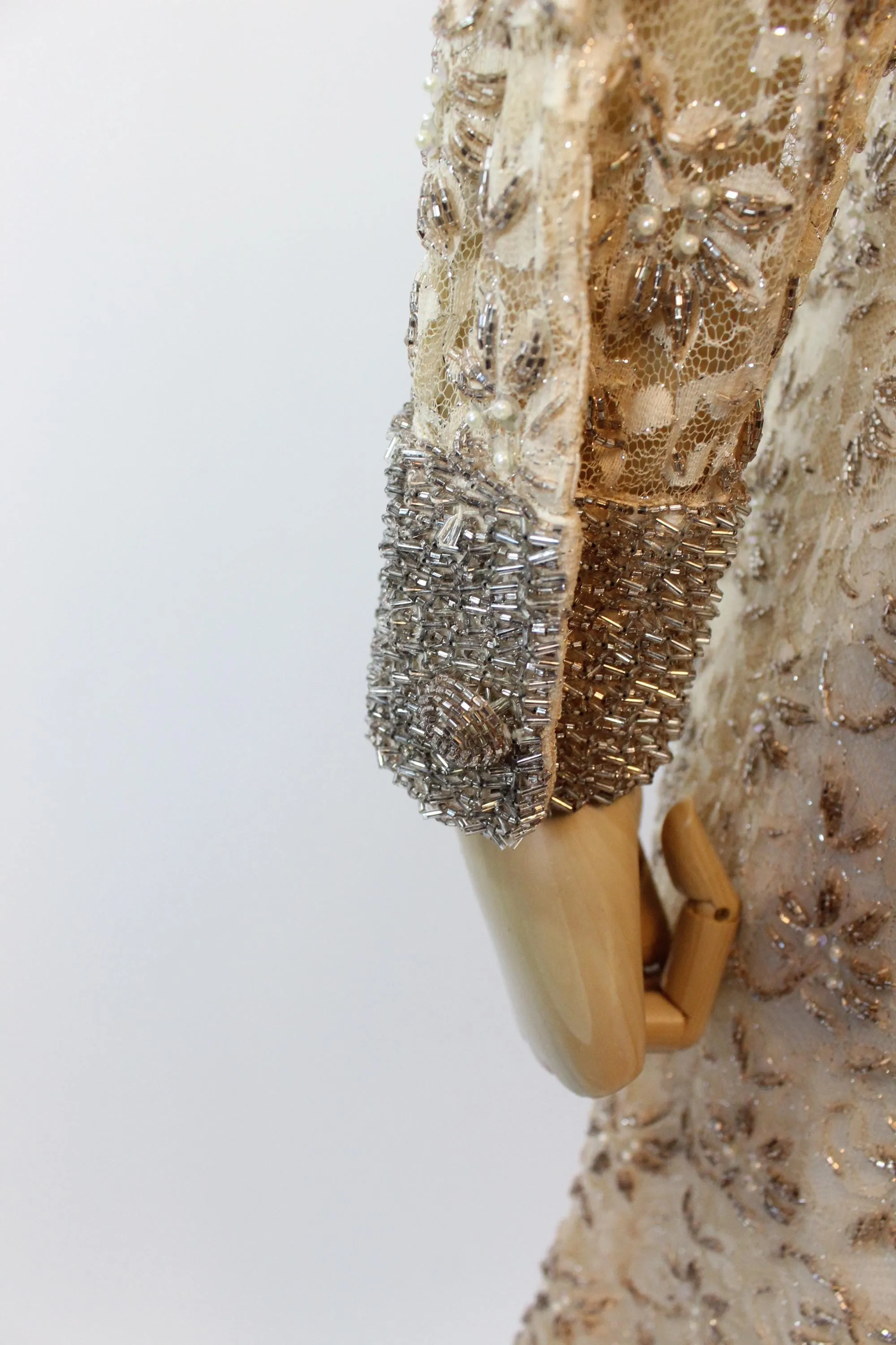 1960s VALENTINA beaded PEARL LACE shift dress xs | new fall winter