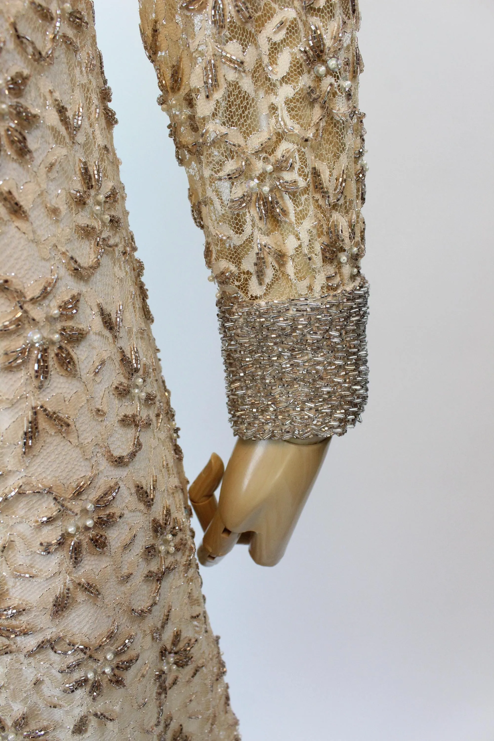 1960s VALENTINA beaded PEARL LACE shift dress xs | new fall winter