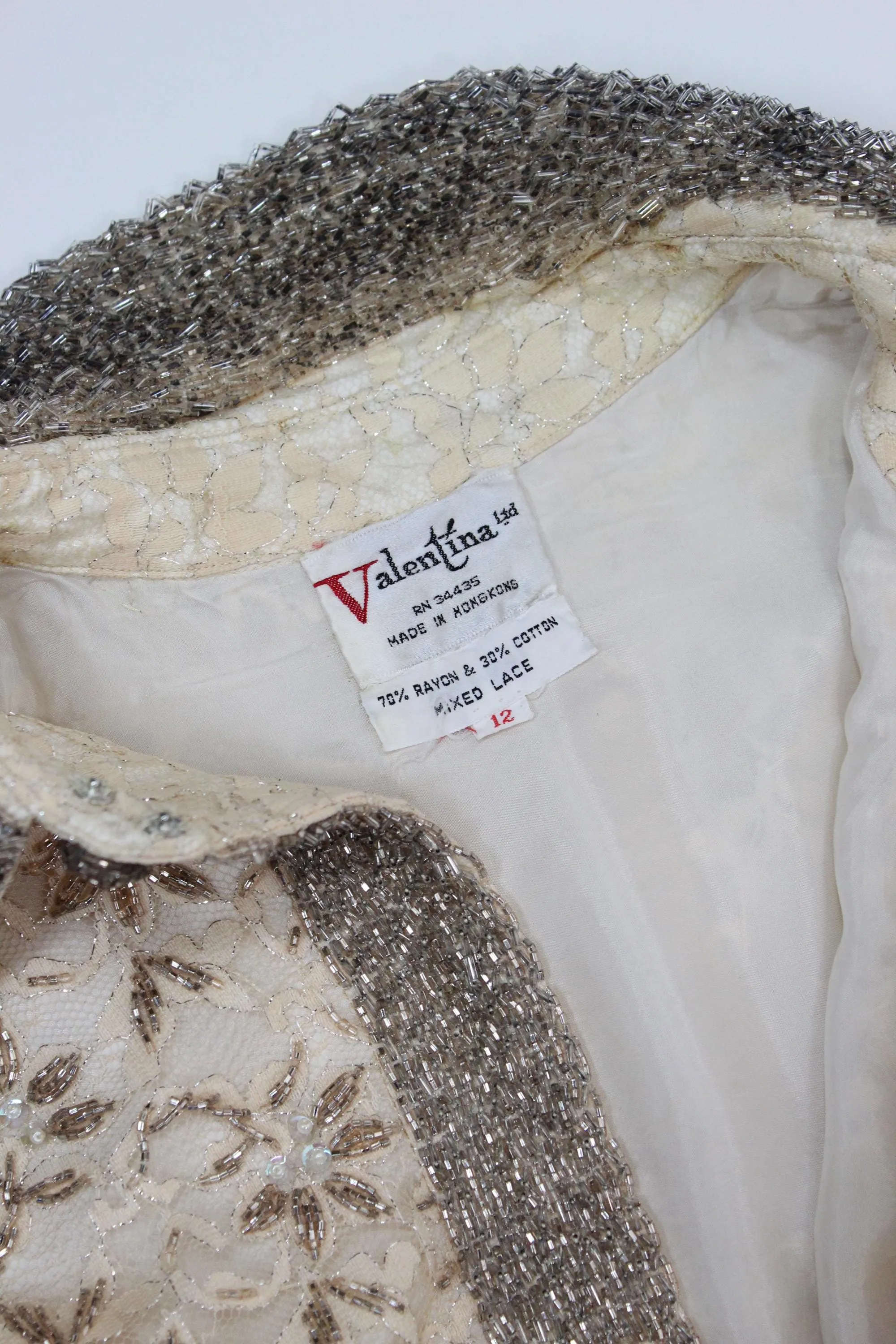 1960s VALENTINA beaded PEARL LACE shift dress xs | new fall winter
