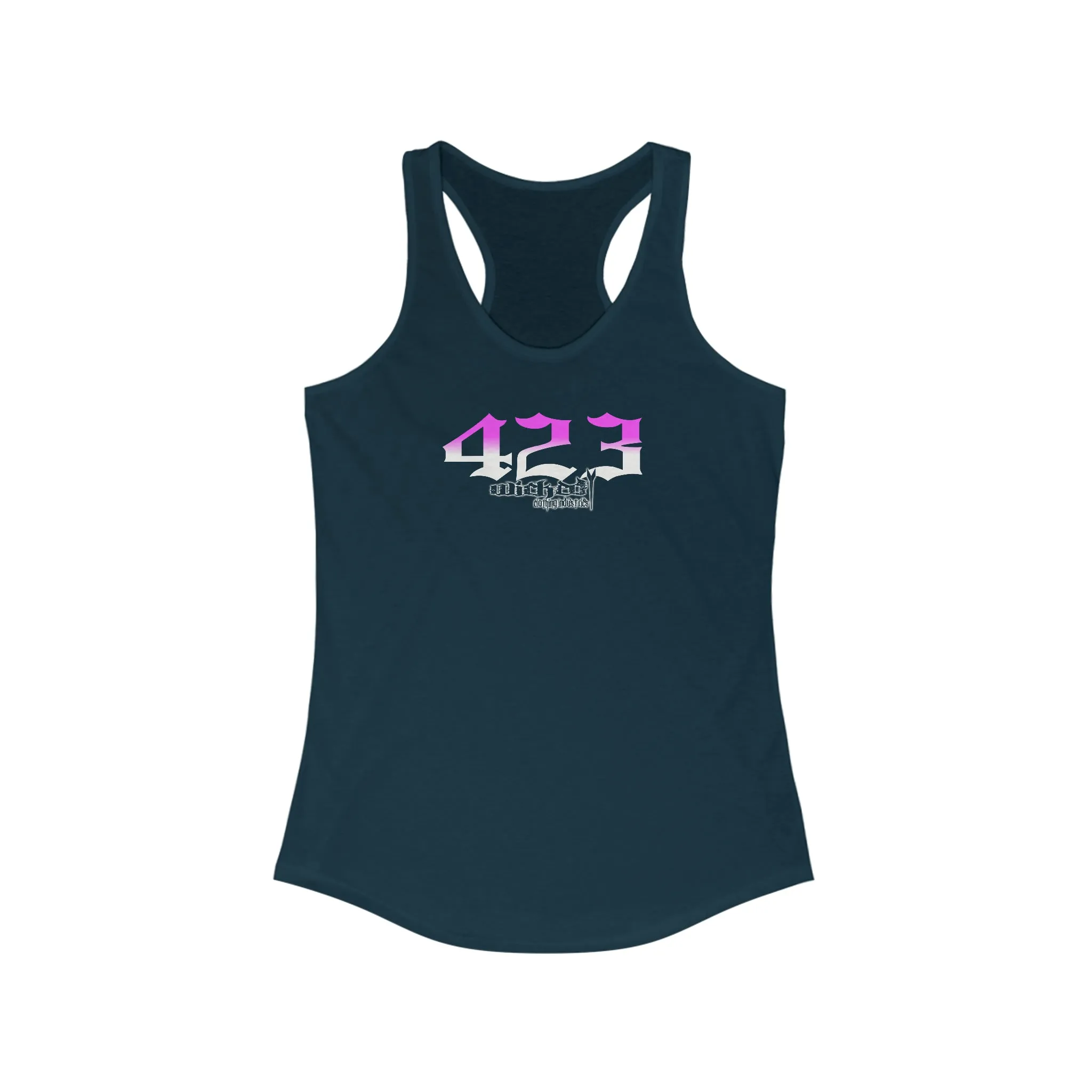 423/Hot Pink with White  Racerback Tank Top
