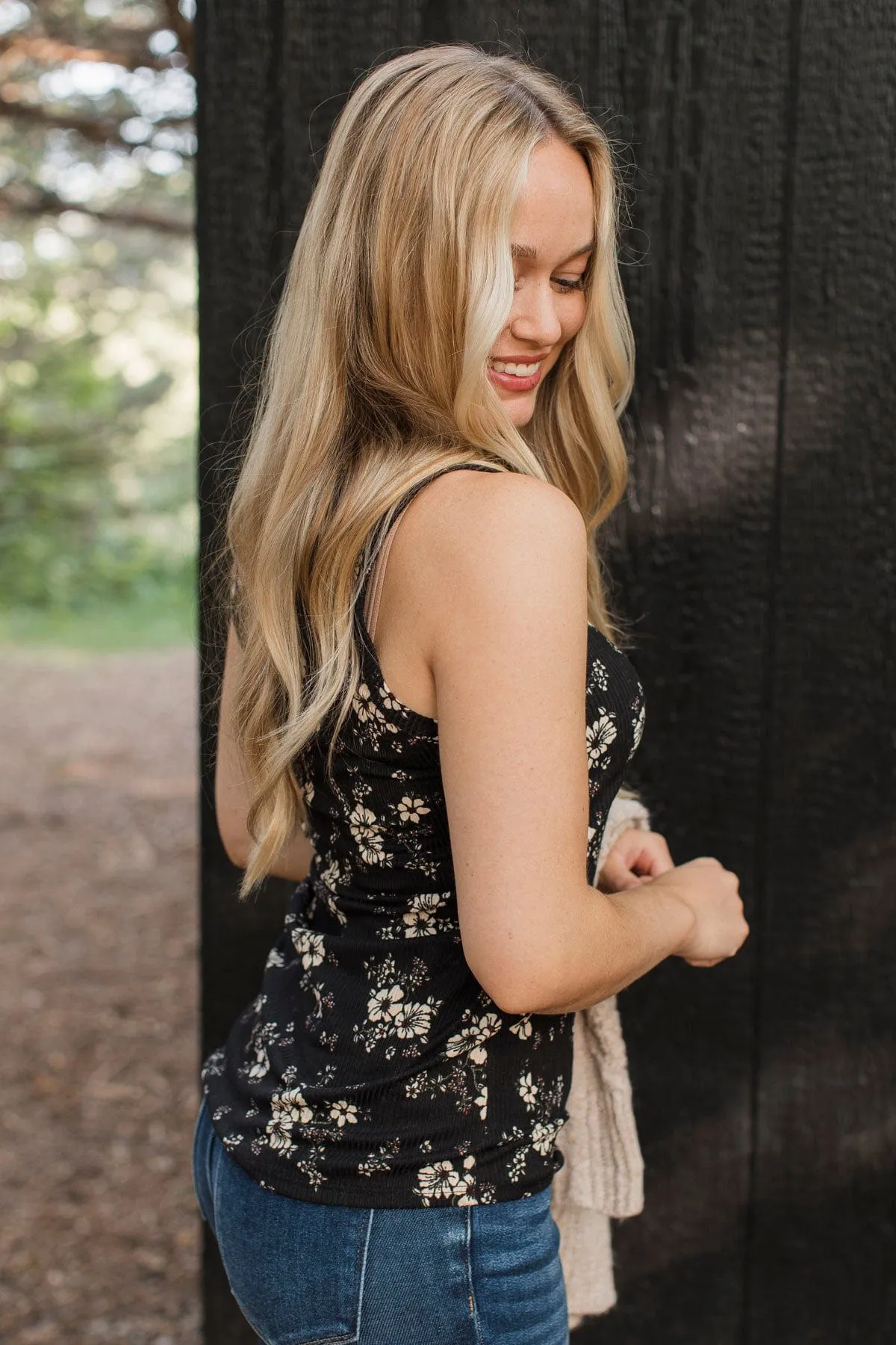 A Chance At Love Floral Tank Top- Black & Taupe