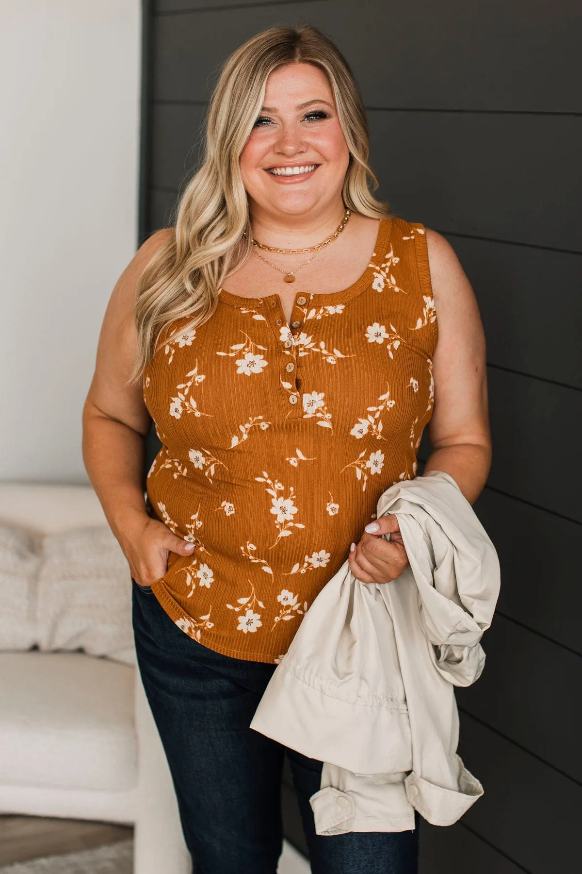 A Chance At Love Floral Tank Top- Rust