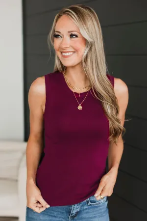 A Perfect Day Ribbed Knit Tank Top- Dark Magenta