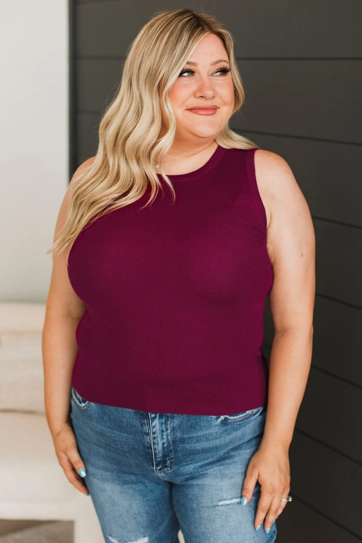 A Perfect Day Ribbed Knit Tank Top- Dark Magenta