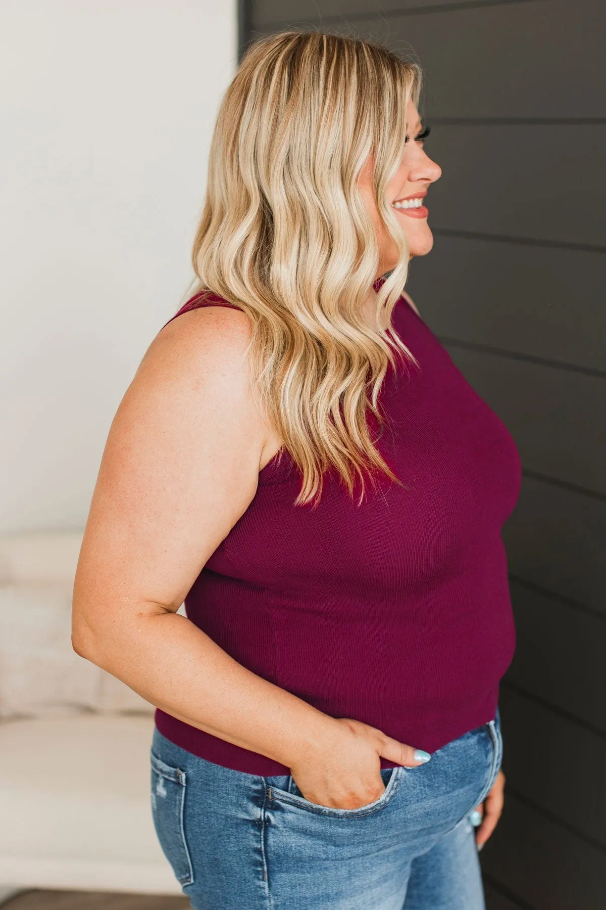 A Perfect Day Ribbed Knit Tank Top- Dark Magenta