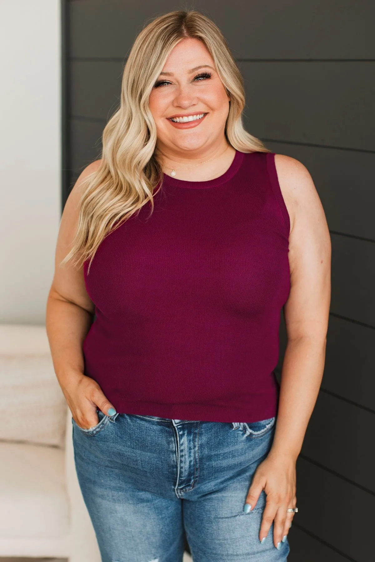 A Perfect Day Ribbed Knit Tank Top- Dark Magenta