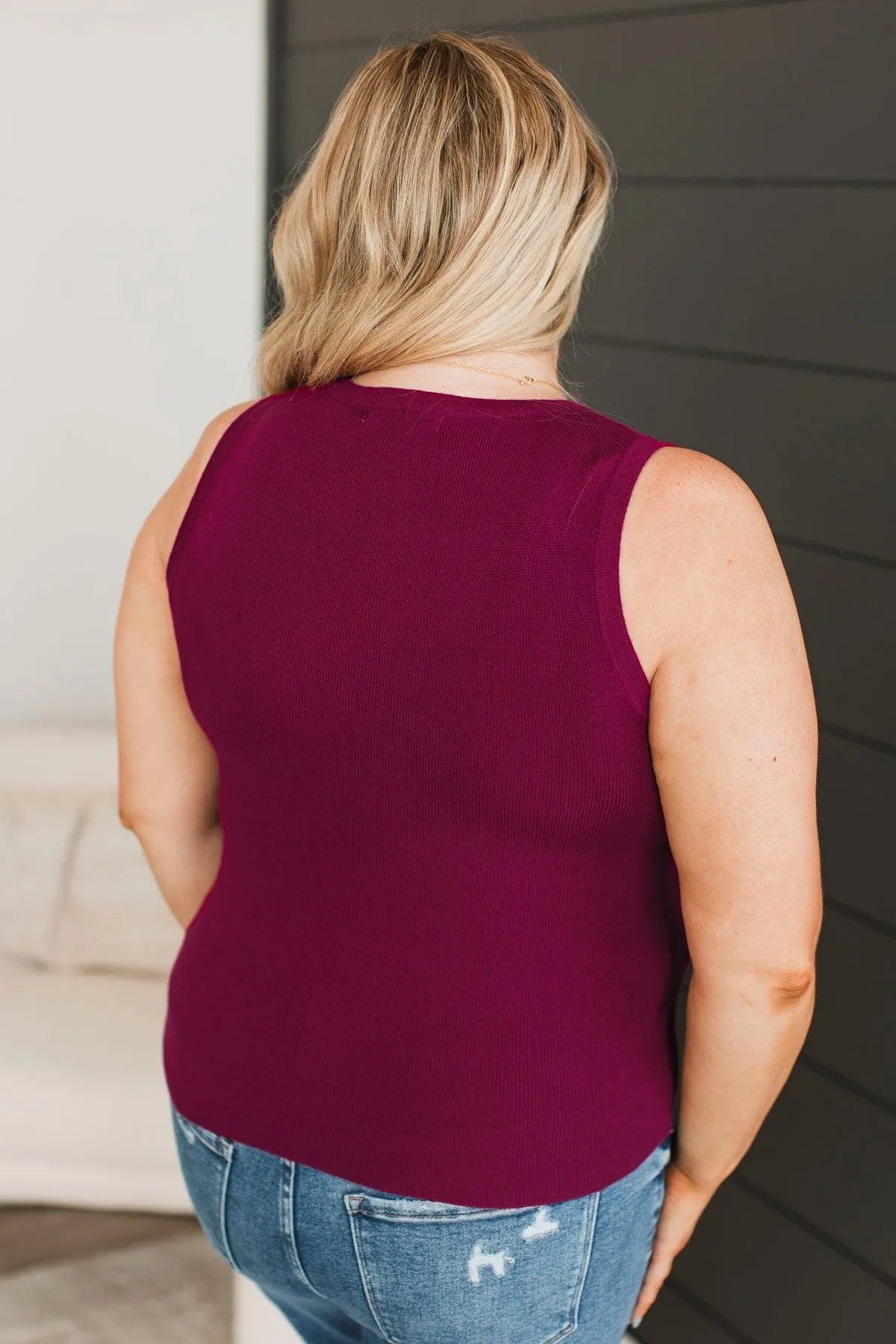 A Perfect Day Ribbed Knit Tank Top- Dark Magenta