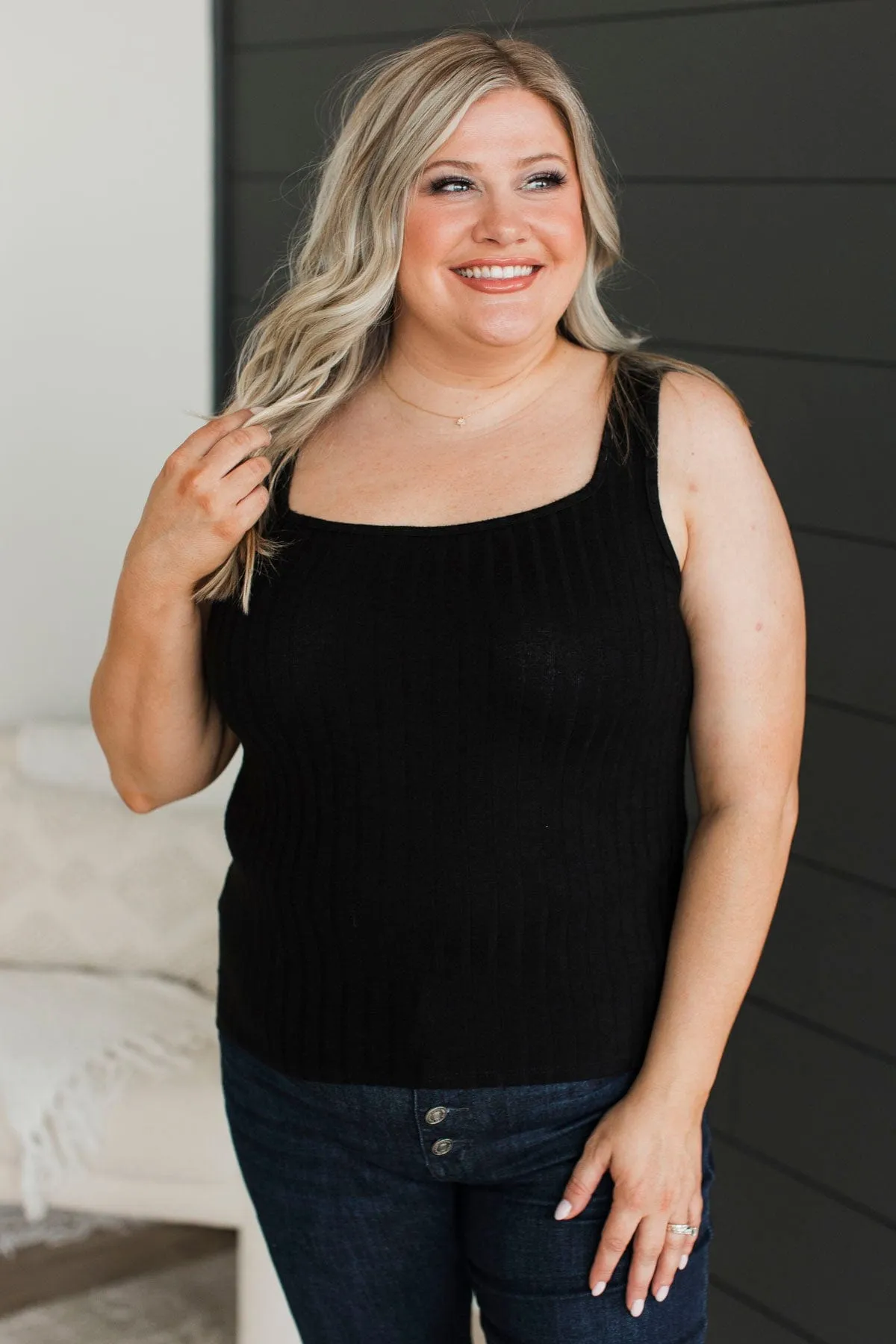 Actions Speak Louder Ribbed Tank Top- Black