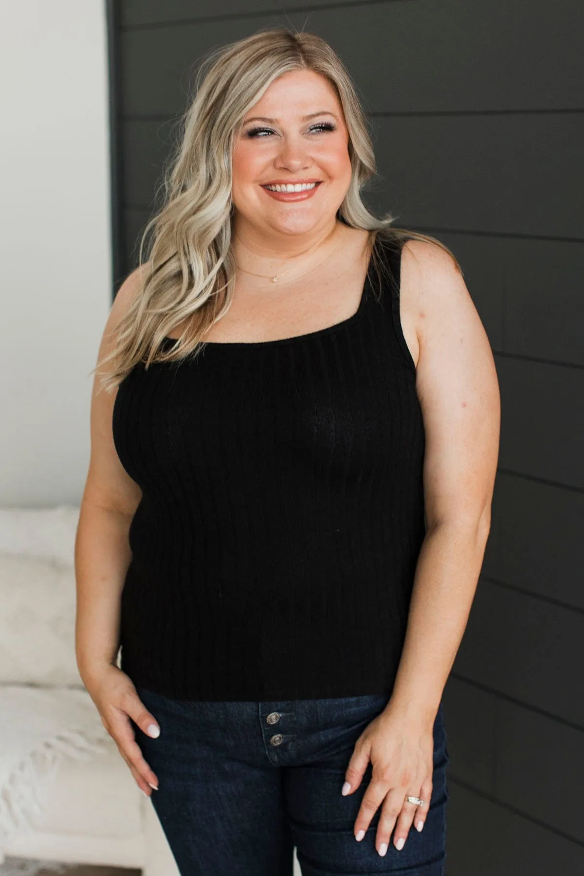 Actions Speak Louder Ribbed Tank Top- Black