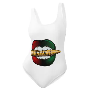 Afrocentric Logo One-Piece Swimsuit - White