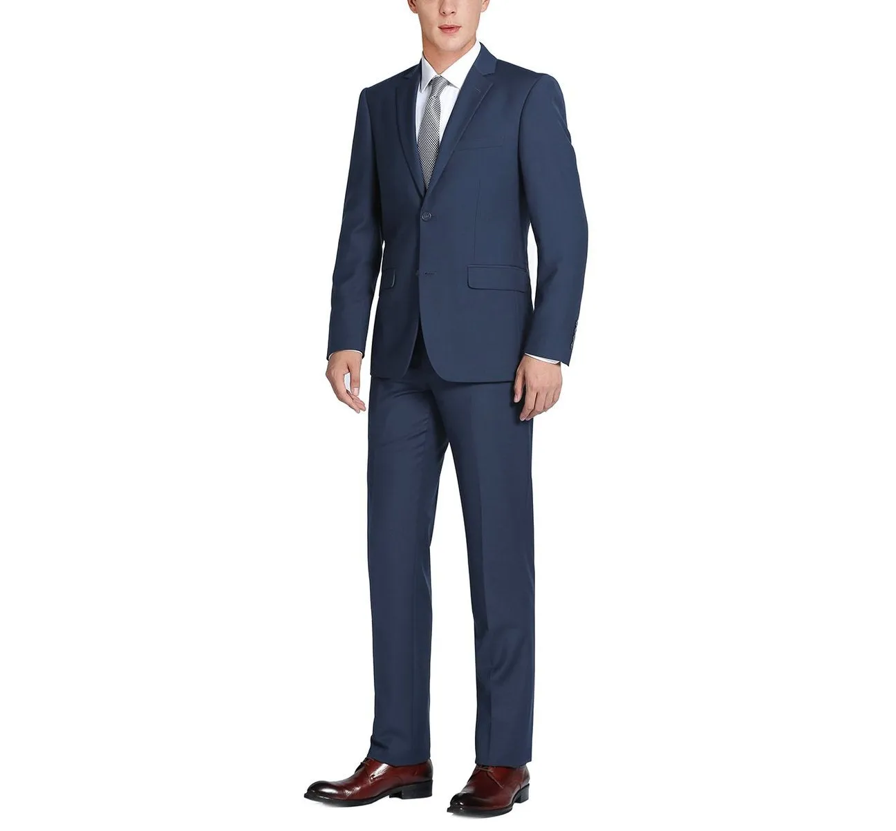 Alessandro Vitello by Renoir Navy Blue 2-Piece Slim Fit Single Breasted Notch Lapel Suit 201-19