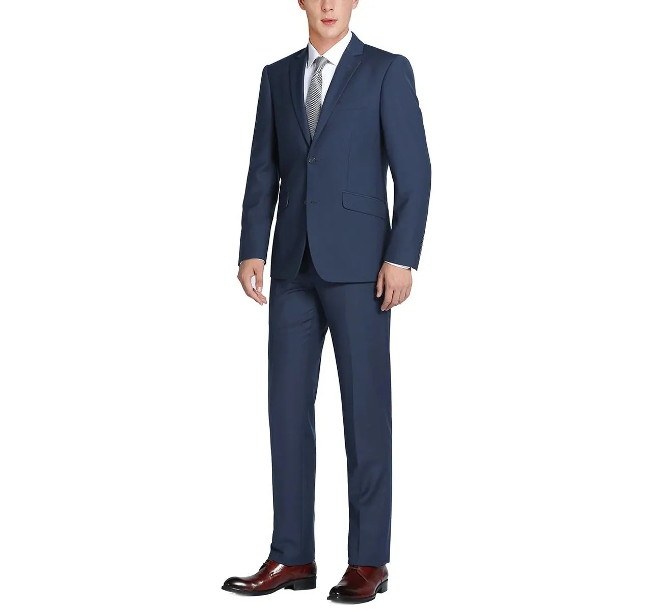 Alessandro Vitello by Renoir Navy Blue 2-Piece Slim Fit Single Breasted Notch Lapel Suit 201-19