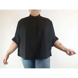 Alpha 60 pre-owned batwing black oversize shirt with front black buttons size L (fits size 14 and 16)