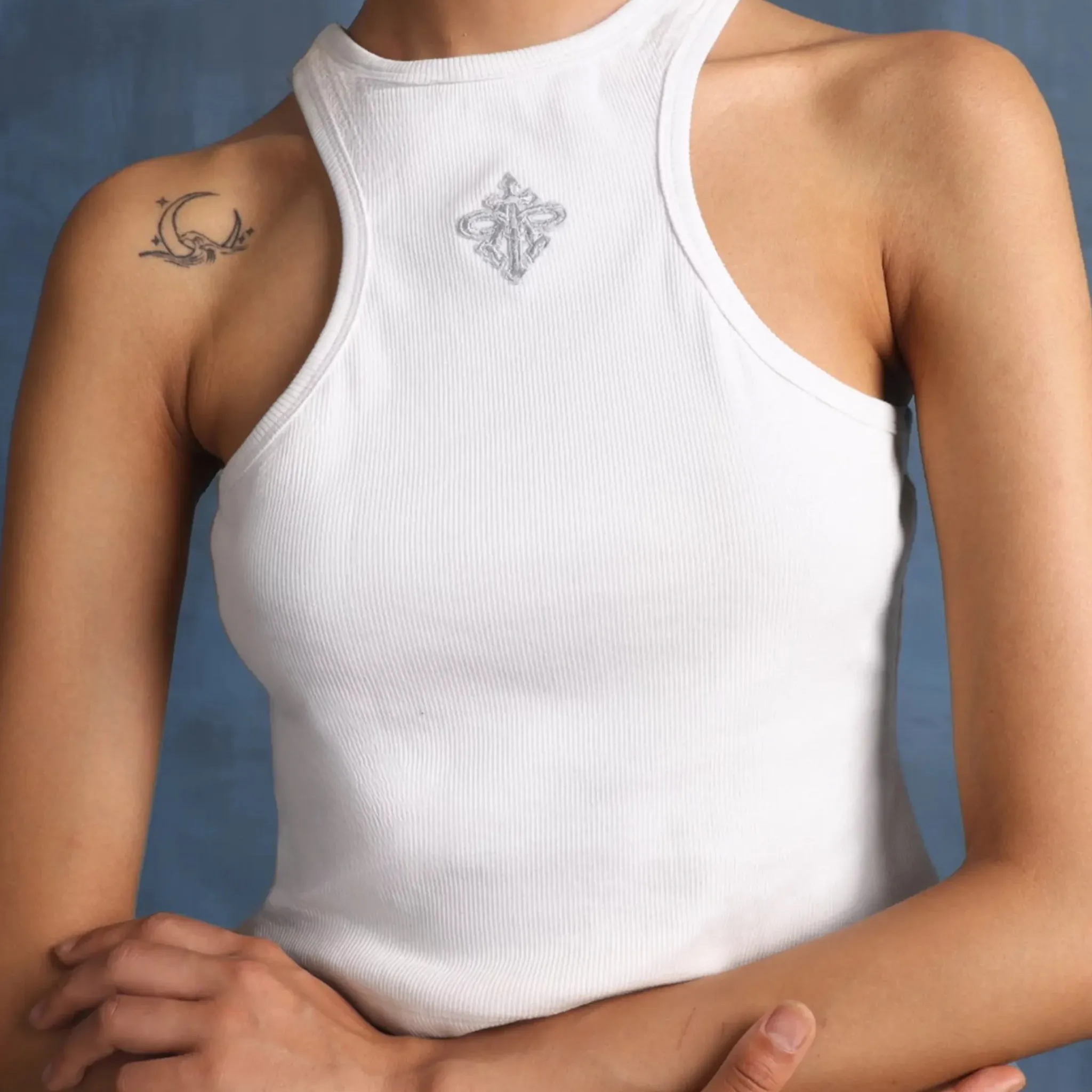 Alpha Cross Ribbed Tank Top (White)