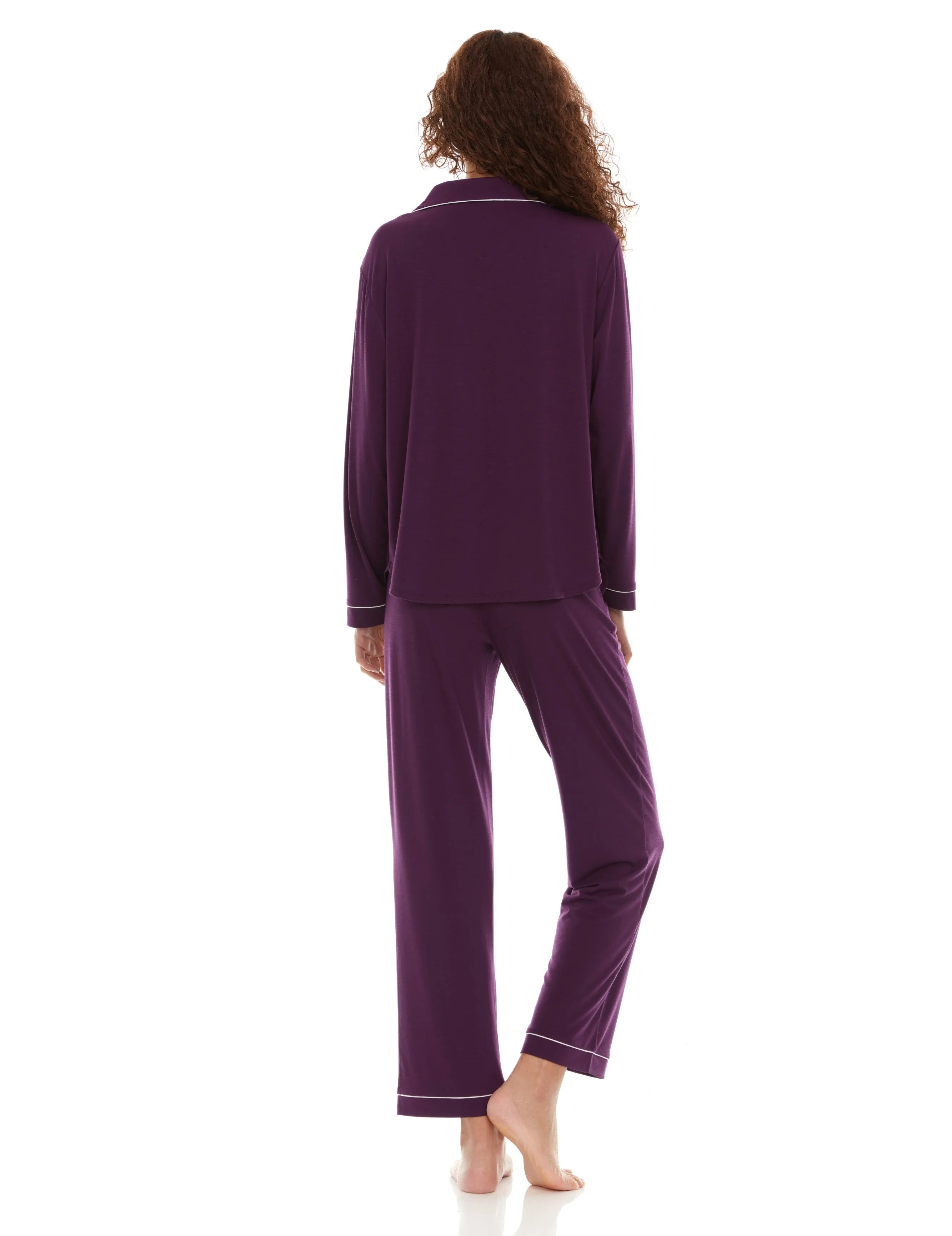 Annie Notch Long PJ Set In Plum - Flora Nikrooz