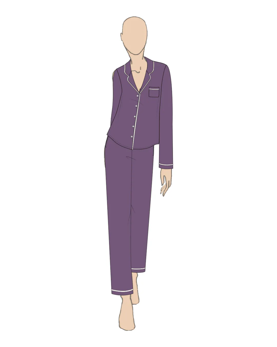 Annie Notch Long PJ Set In Plum - Flora Nikrooz