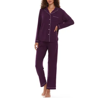 Annie Notch Long PJ Set In Plum - Flora Nikrooz