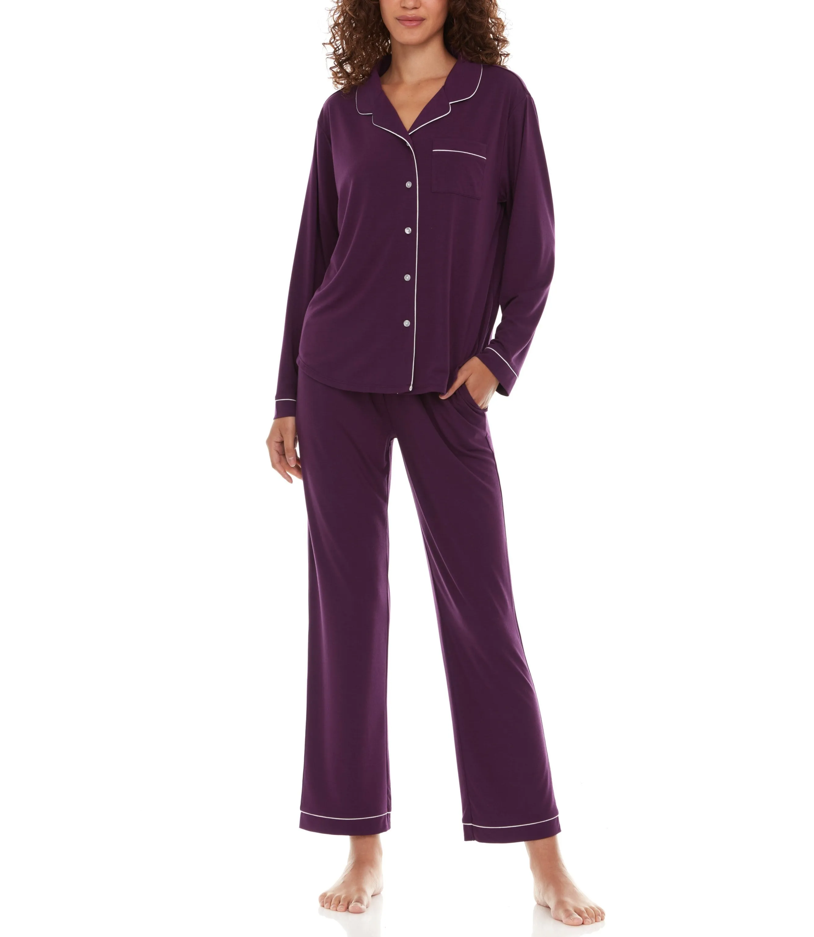 Annie Notch Long PJ Set In Plum - Flora Nikrooz