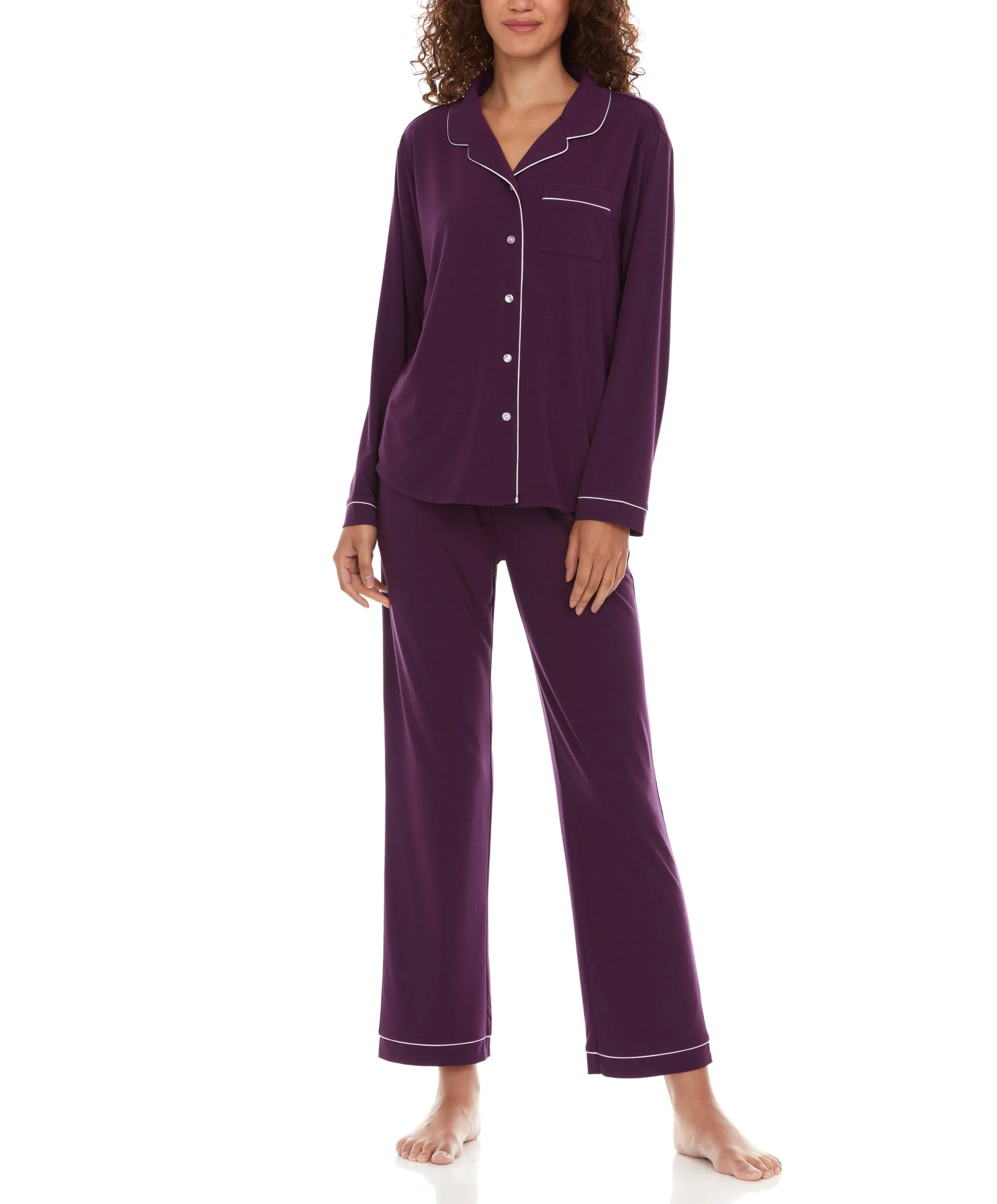 Annie Notch Long PJ Set In Plum - Flora Nikrooz