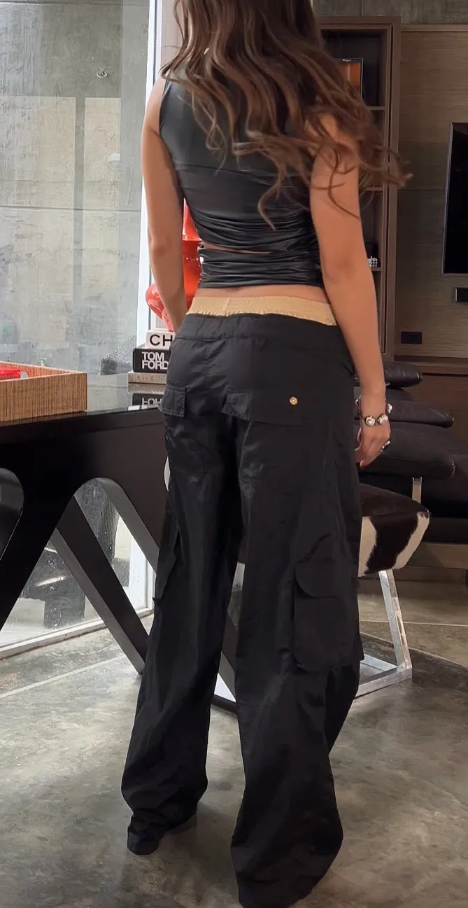 Antigua Cargo Pants Black with Beige Waist