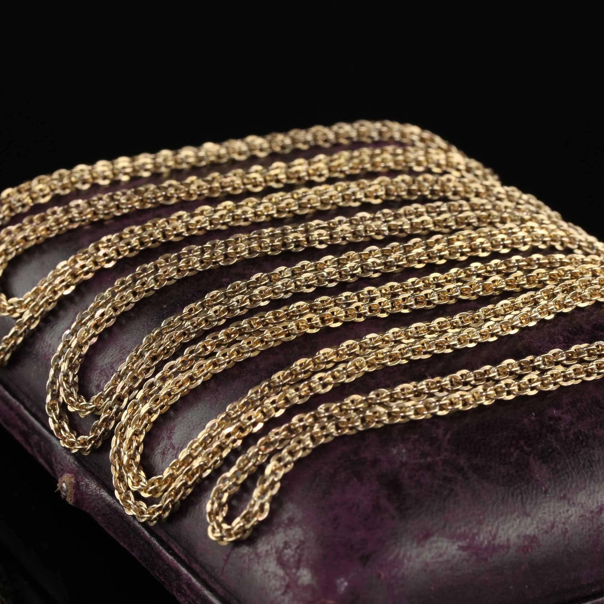 Antique Art Deco 14K Yellow Gold Intertwined Link Double Strand Chain - 32 inches