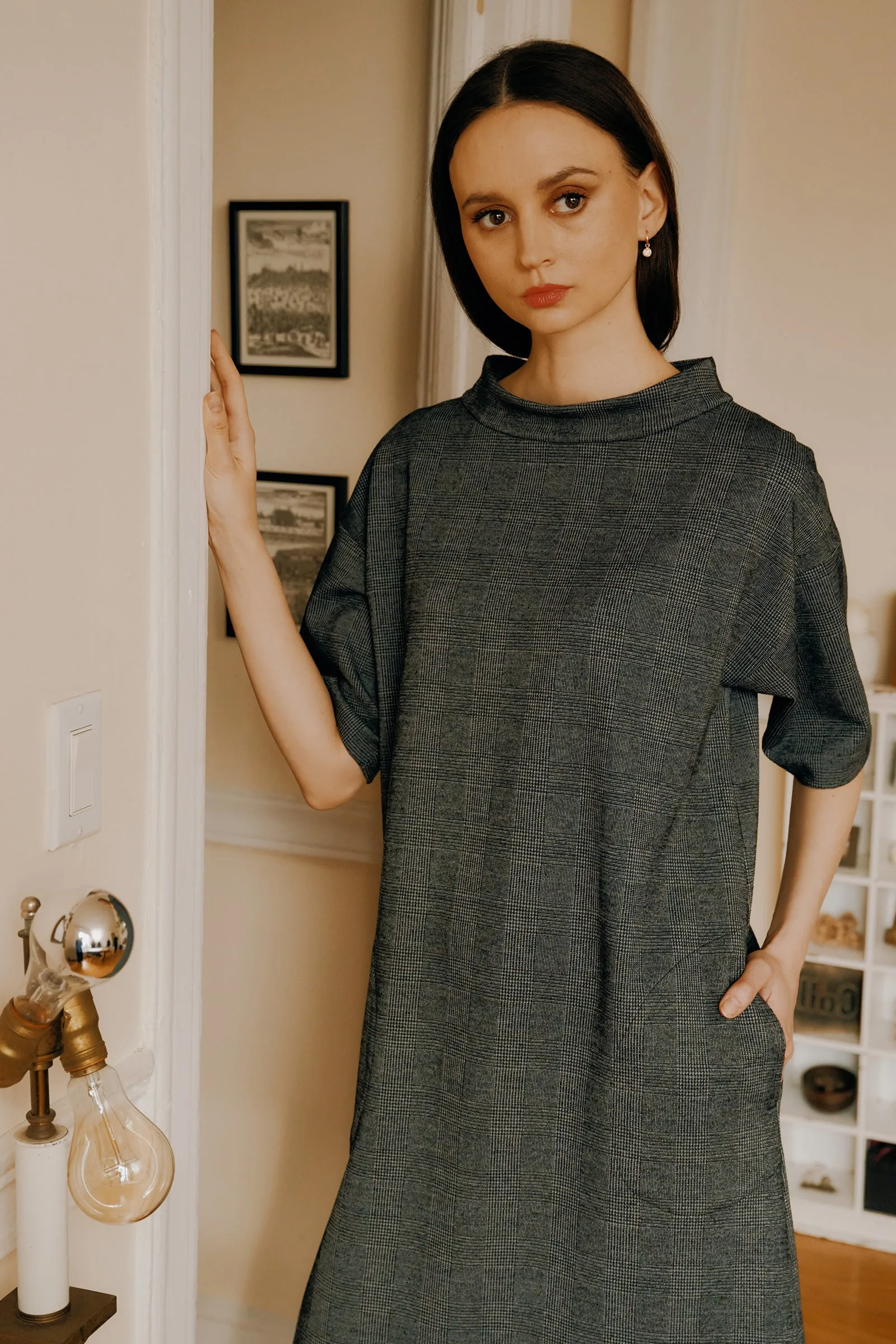 Avery Shift Dress - Black Plaid