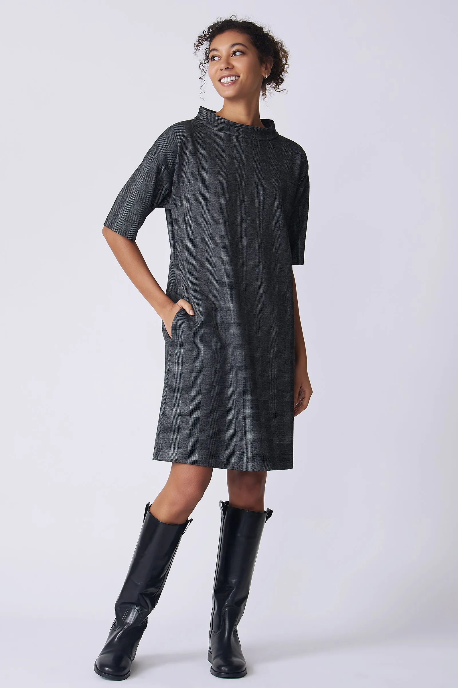 Avery Shift Dress - Black Plaid