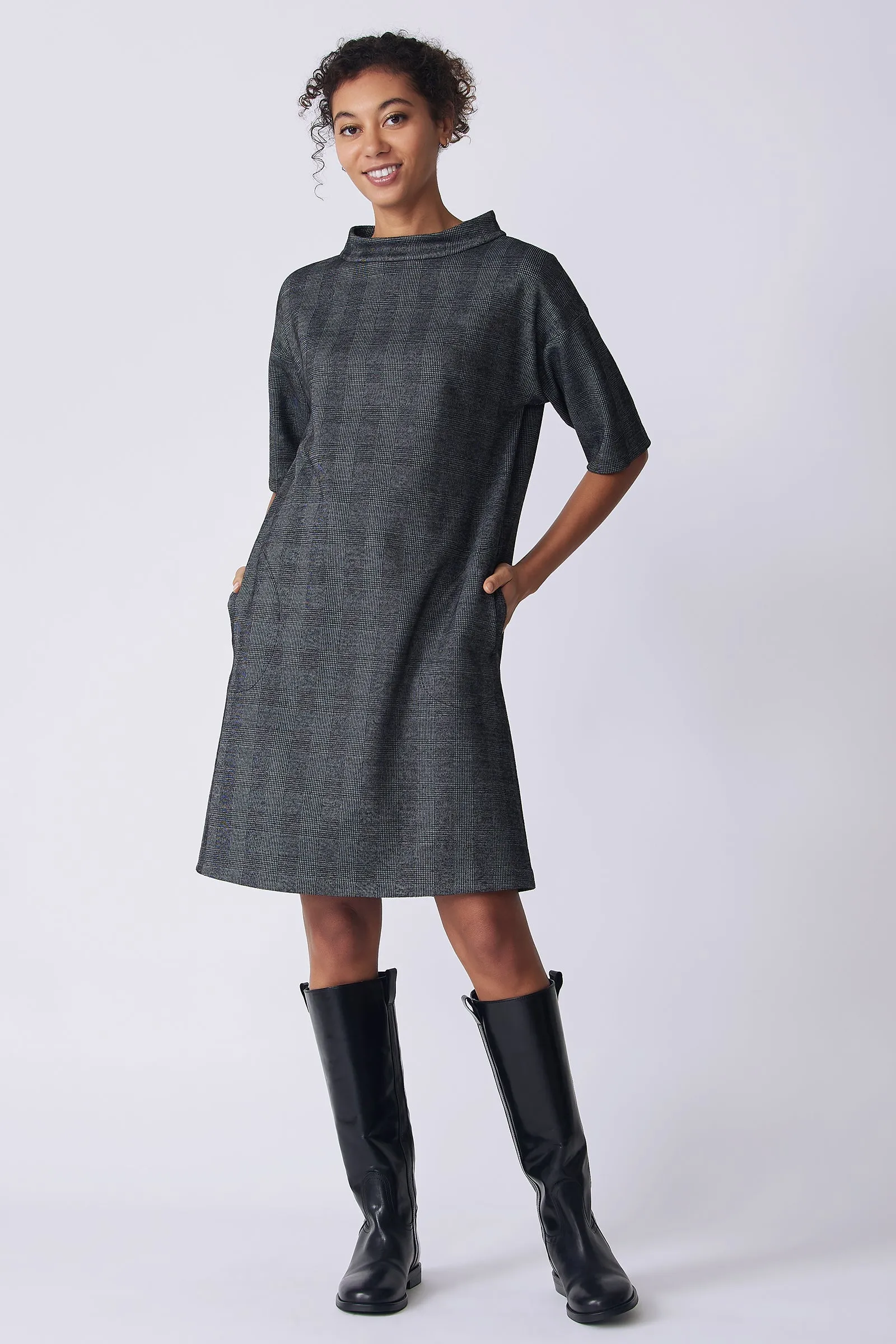 Avery Shift Dress - Black Plaid