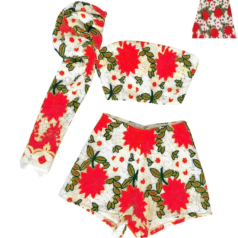 Beachapche Lace Duff Sleeve Top & Short Sets