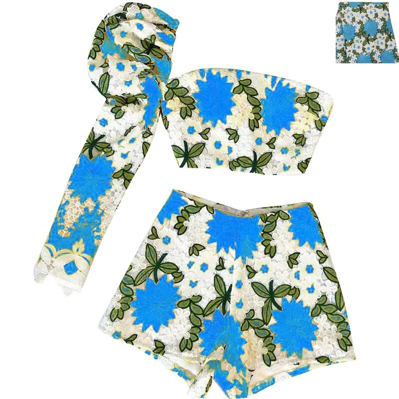 Beachapche Lace Duff Sleeve Top & Short Sets