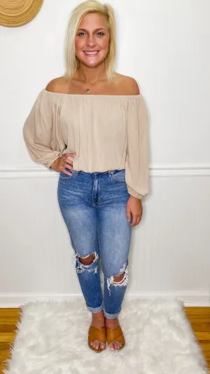 Beige All The Way Off The Shoulder Top