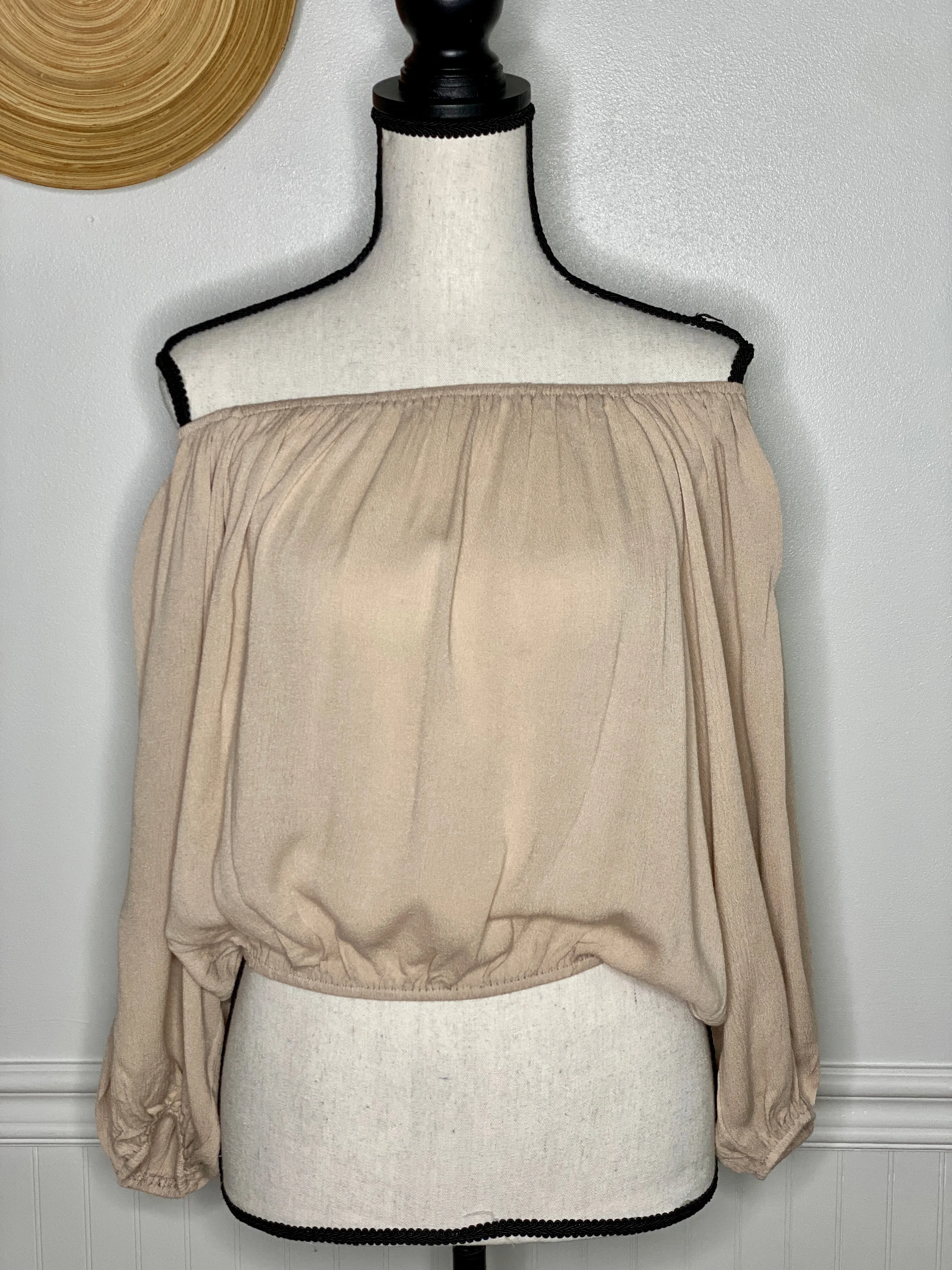 Beige All The Way Off The Shoulder Top