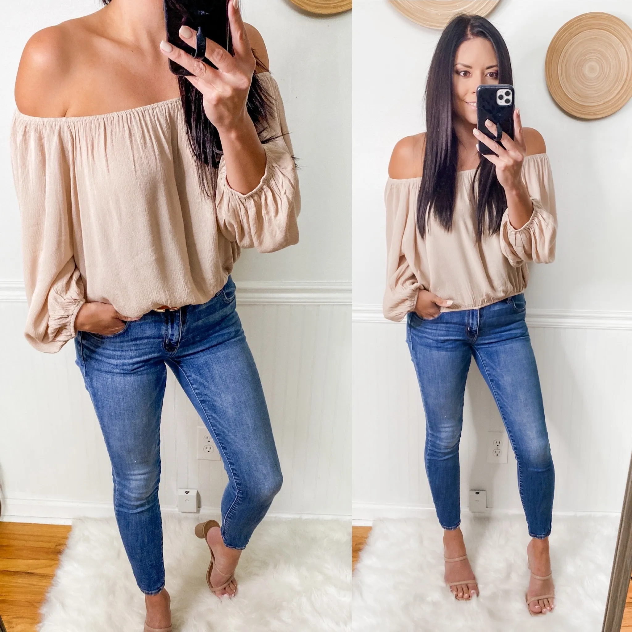 Beige All The Way Off The Shoulder Top