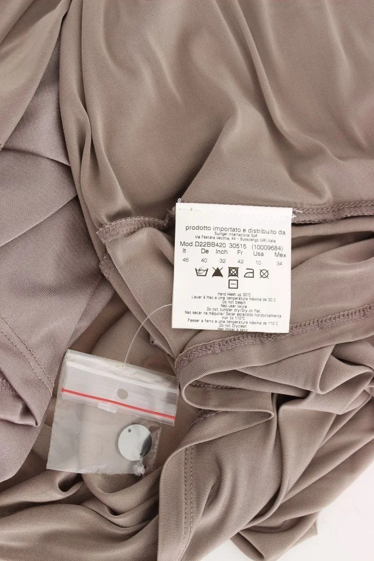 Beige Viscose A-Line Shift Crystal Dress
