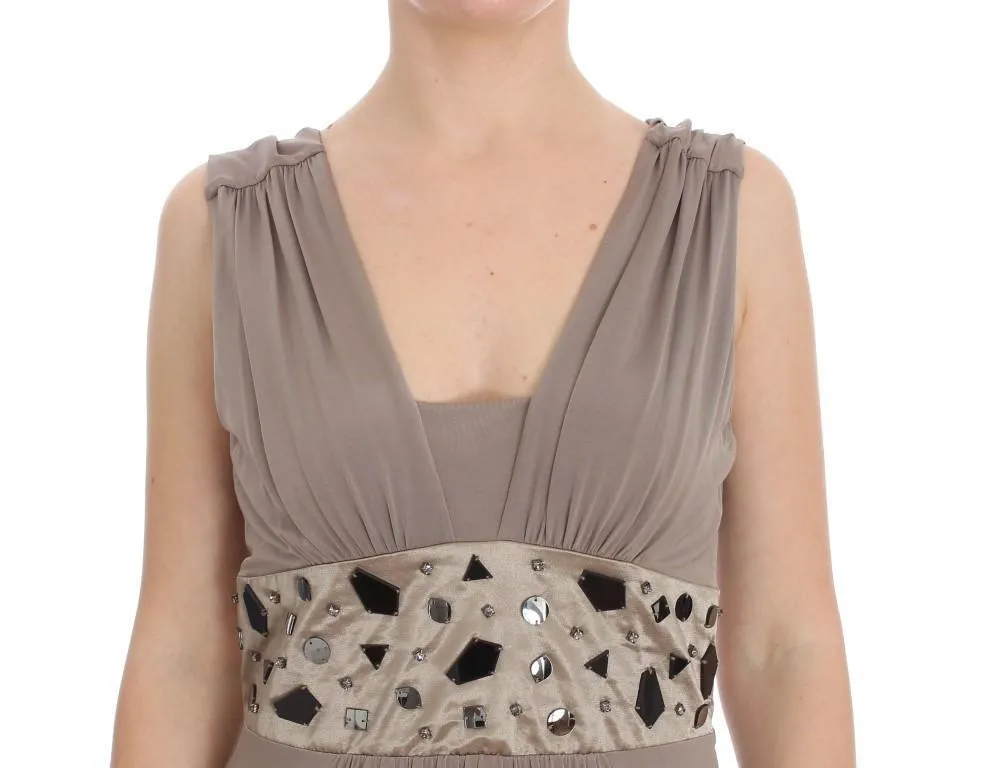 Beige Viscose A-Line Shift Crystal Dress