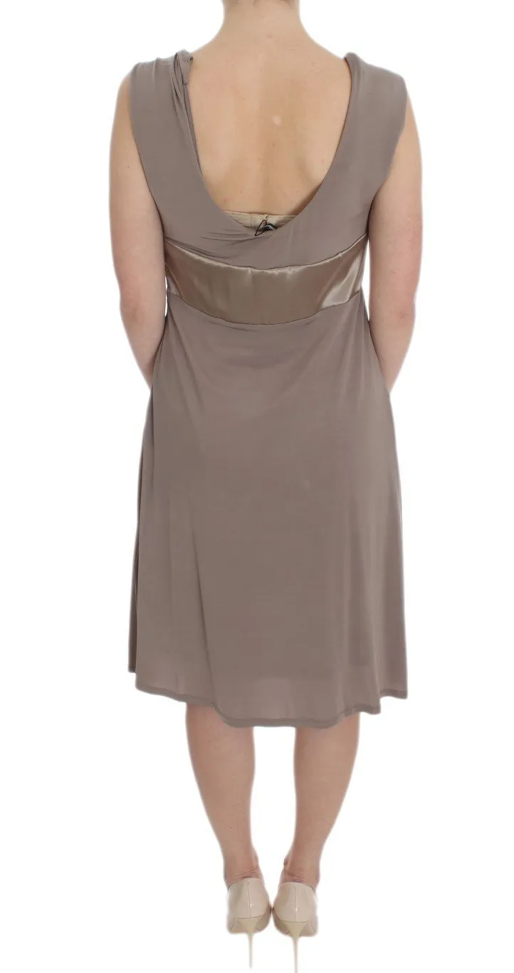 Beige Viscose A-Line Shift Crystal Dress