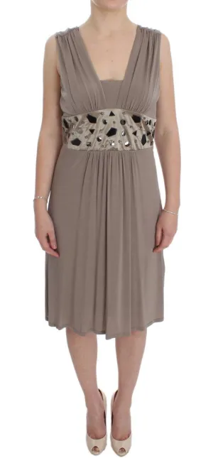 Beige Viscose A-Line Shift Crystal Dress