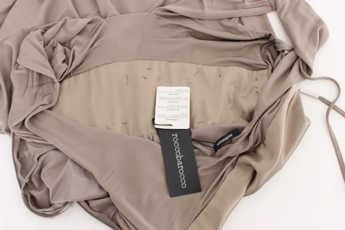 Beige Viscose A-Line Shift Crystal Dress