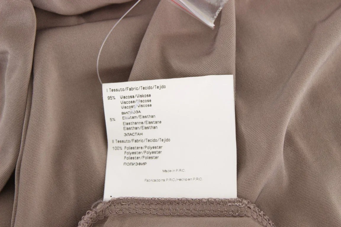 Beige Viscose A-Line Shift Crystal Dress
