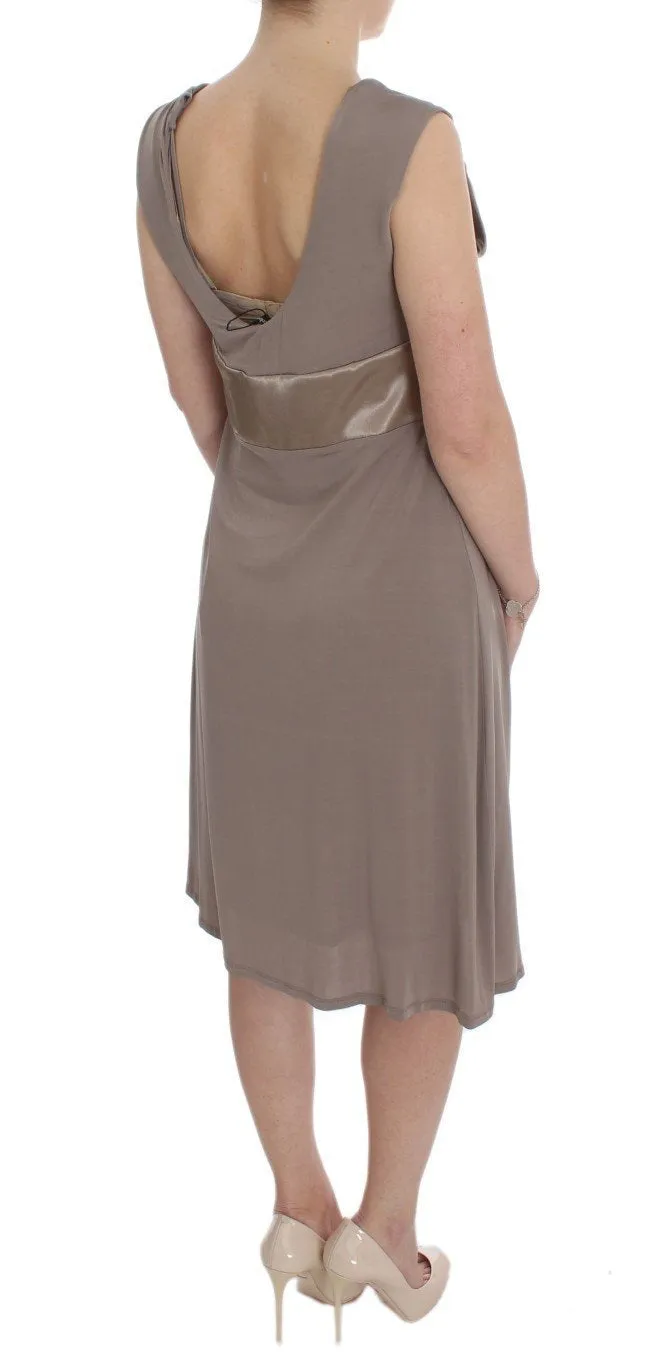 Beige Viscose A-Line Shift Crystal Dress