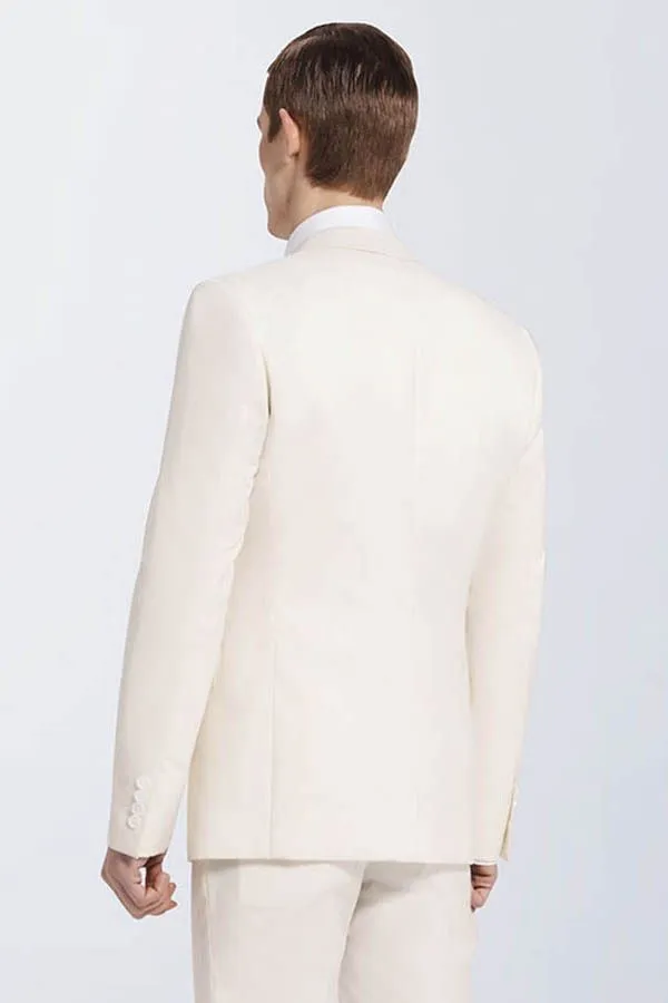Bespoke Cream Slim Fit Marriage Suits Notch Lapel Casual Leisure Suits for Men