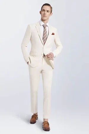 Bespoke Cream Slim Fit Marriage Suits Notch Lapel Casual Leisure Suits for Men