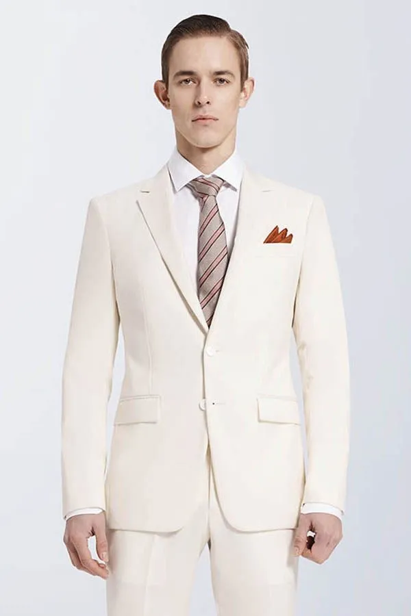 Bespoke Cream Slim Fit Marriage Suits Notch Lapel Casual Leisure Suits for Men