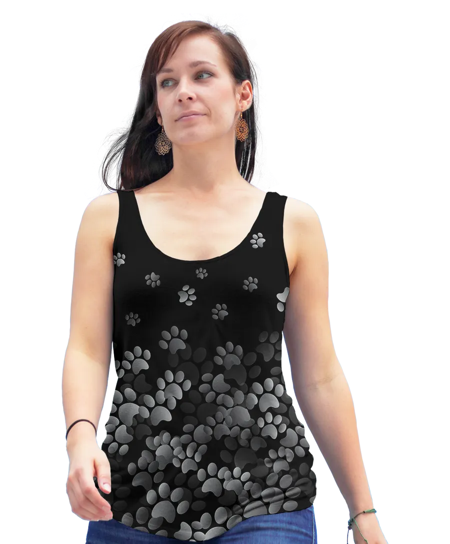 Black and Grey Paw Print Racerback Tank Top