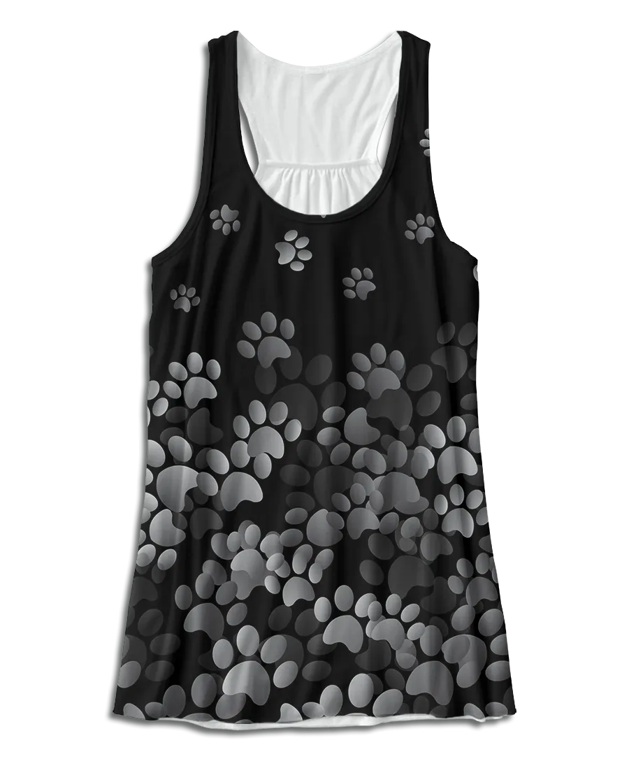 Black and Grey Paw Print Racerback Tank Top