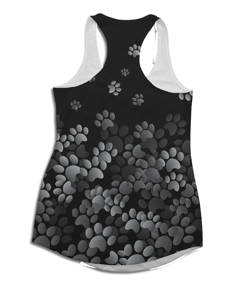 Black and Grey Paw Print Racerback Tank Top